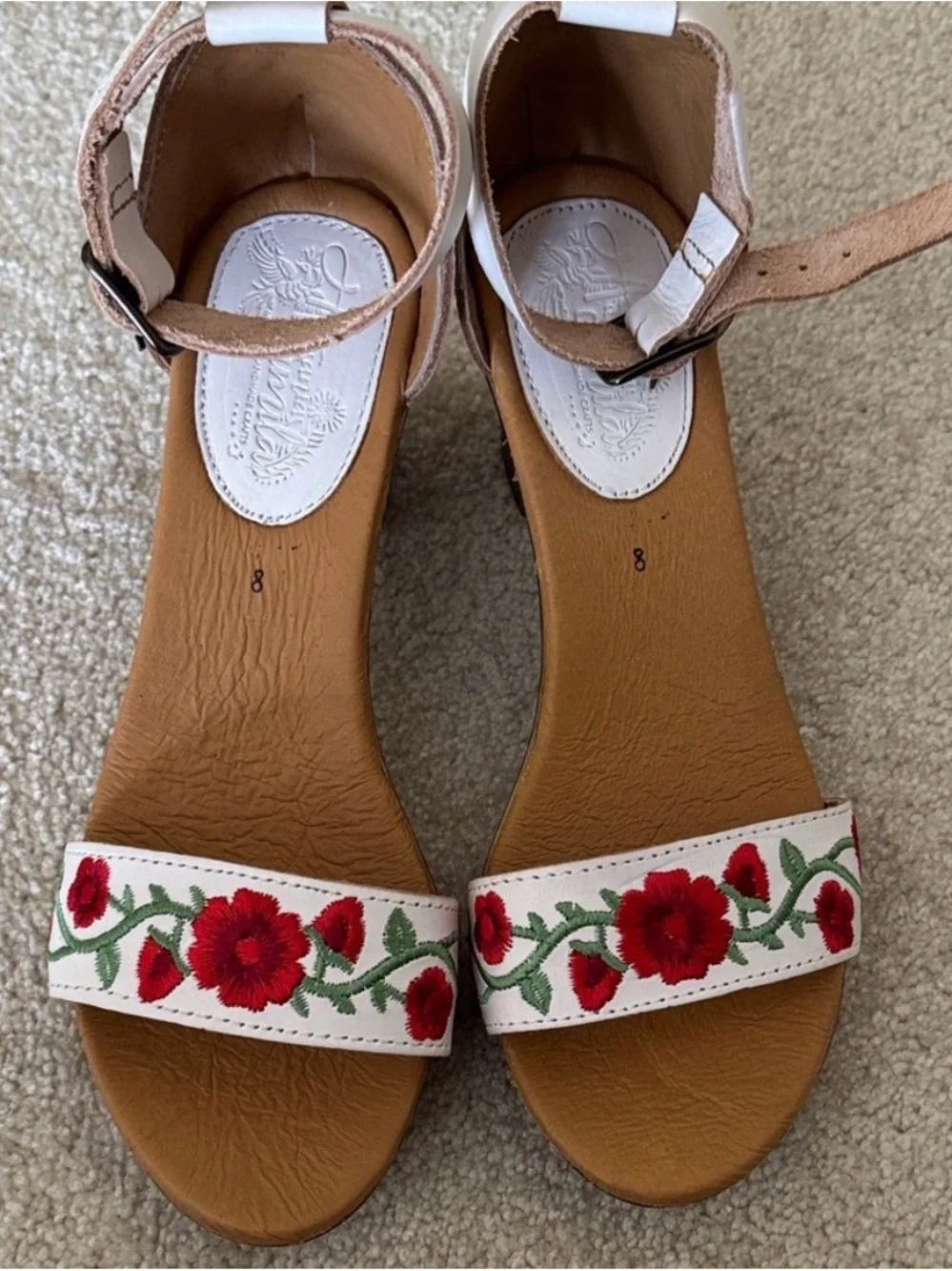 White Floral Embroidered Ankle-Strap Heels - Picture 2 of 7